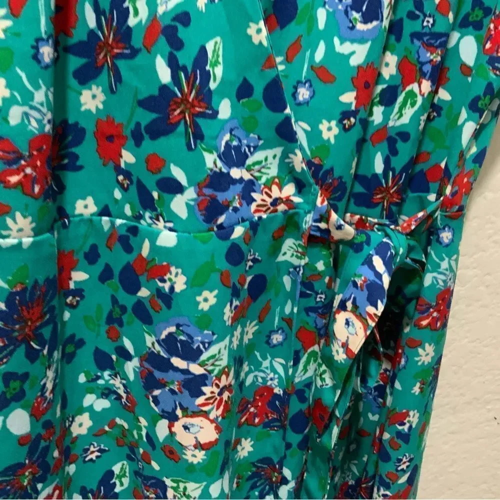J CREW Teal Green Floral Print Crepe Wrap Dress sz 4